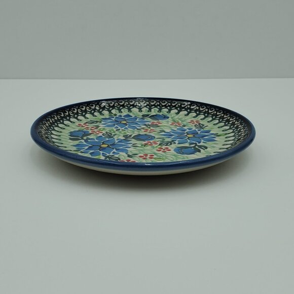 Polish Pottery Floral Unikat Dessert Plate Blue Flowers Bread Appetizer Plate - Picture 3 of 6
